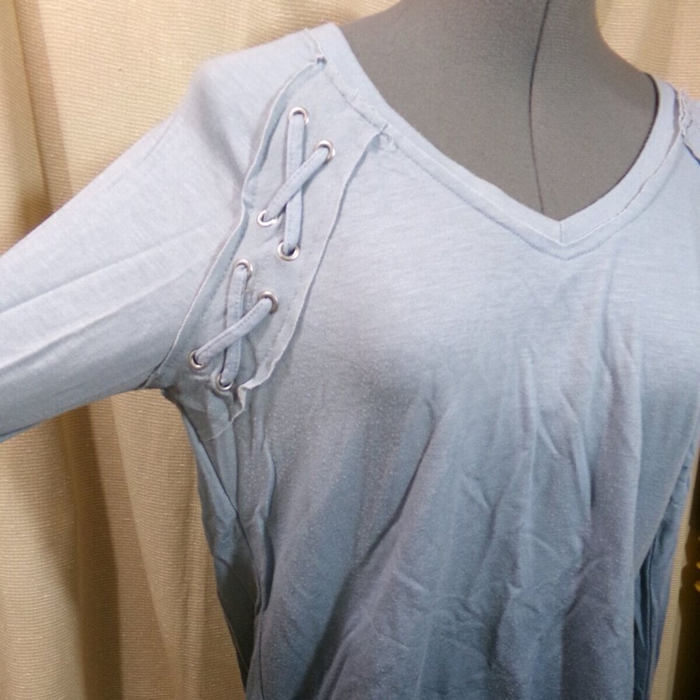 MUDD Ombre Terry Sweatshirt Top XXS Blue Tones Raglan Laced grommet shoulders LS